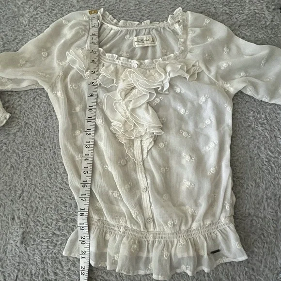 Abercrombie Fitch Sz XS Sheer Blouse Ruffles Elastic Waist Embroidered Victorian - Picture 14 of 16
